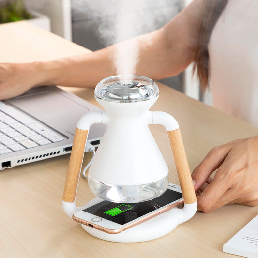 Humidificador Difusor de Aromas y Cargador Inalámbrico 3 en 1